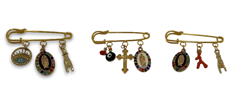 Broche fantaisie à breloques personnalisables, Chance Protection Bonheur