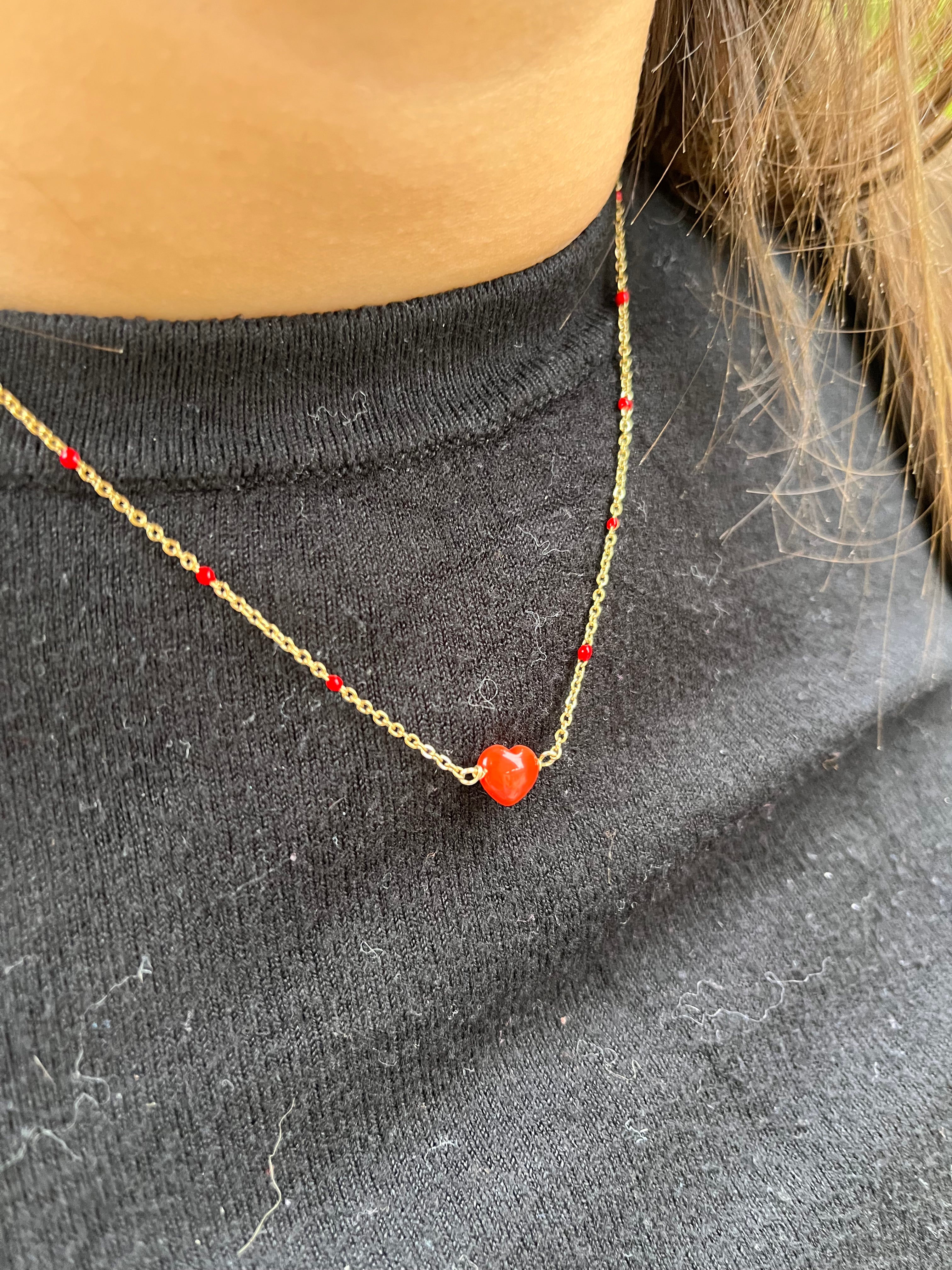 Collier acier corail cœur