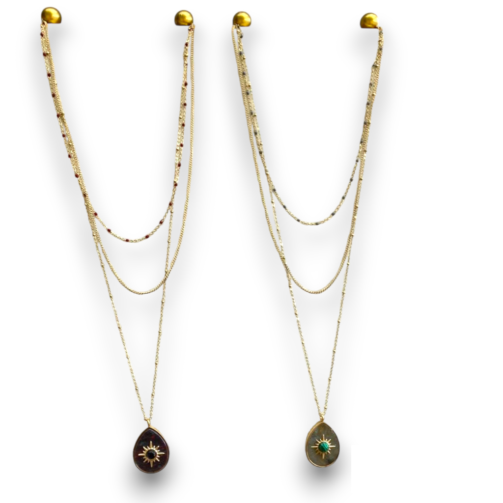 Collier Triple Rang Pendentif Étoile Pierre Acier inoxydable