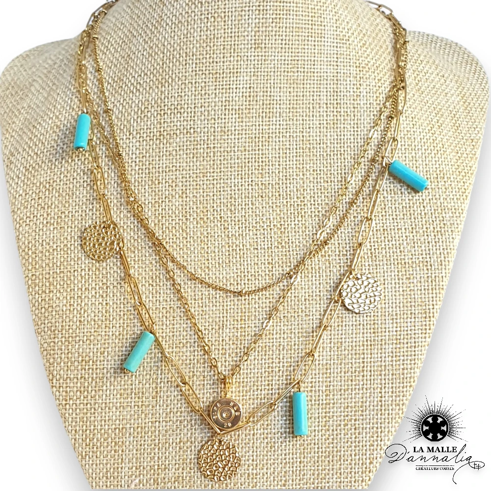 rang acier inoxydable corse turquoise dore douille lamalledannalia