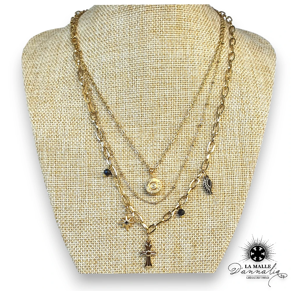 acier inoxydable createur corse croix dore feuille lamalledannalia