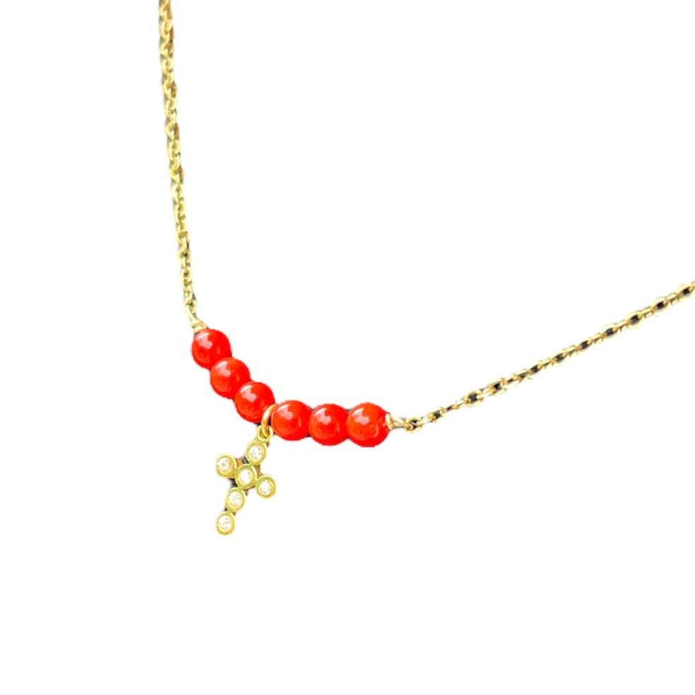 Collier corail et acier