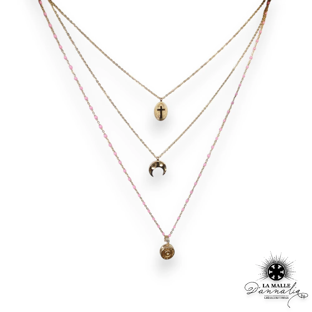 3rang acier inoxydable createur corse croix lune dore rose lamalledannalia