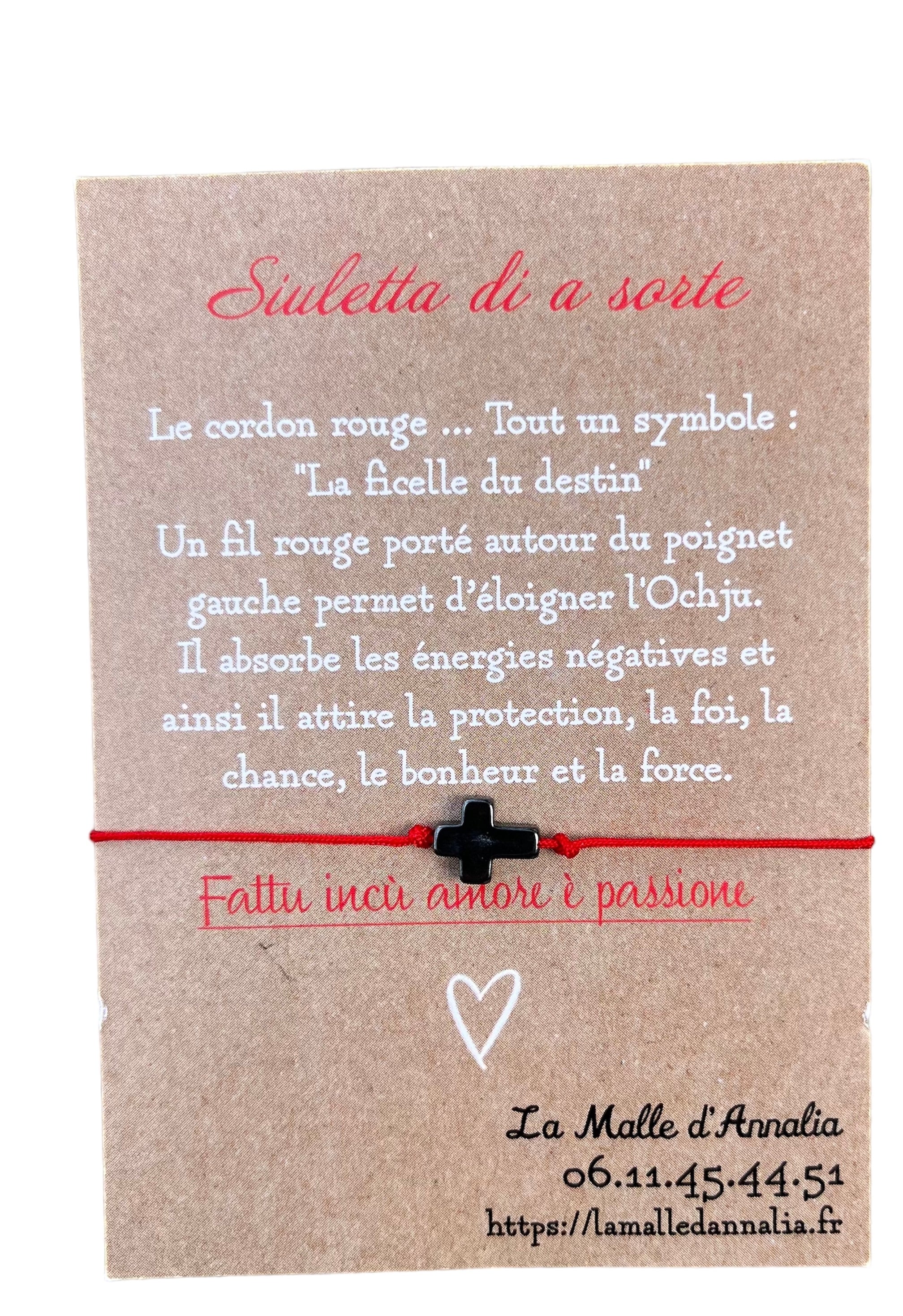 Bracelet Fil Rouge Croix Hématite - Protection et Force - Ajustable - Fait Main en Corse