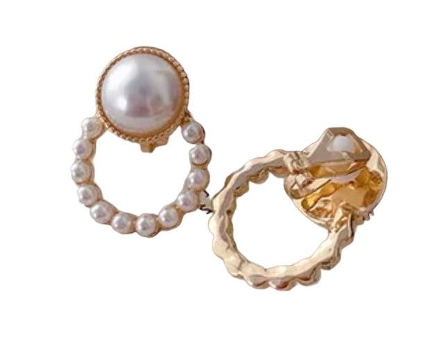 Boucles d’oreillesà clip doré ronde perles