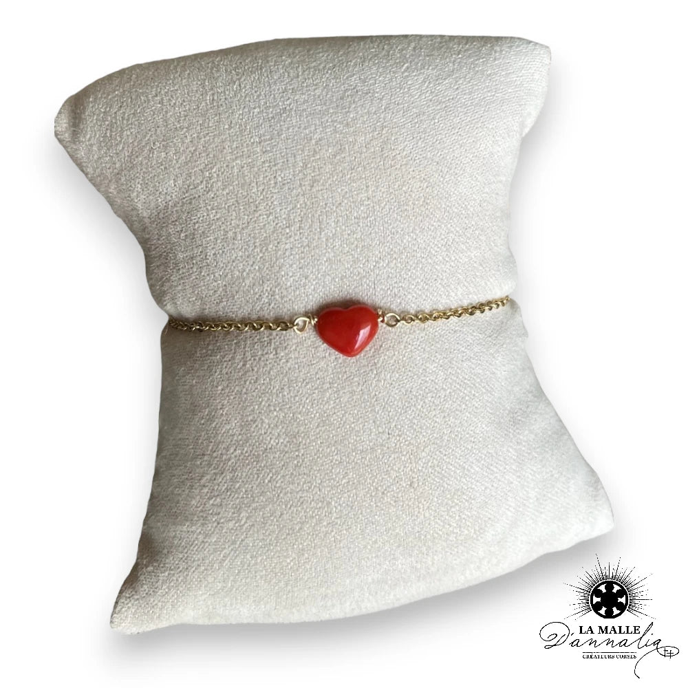Bracelet corail-dore-acier inoxydable-coeur corail-elastique-lamalledannalia