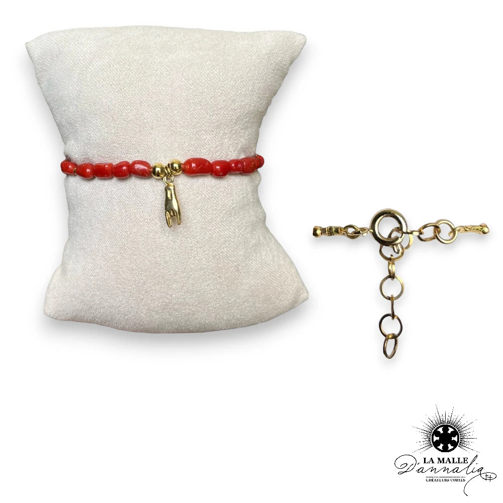 Bracelet corail-dore-acier-inoxydable-corail perle-corail-fermoire-bracelet corne-lamalledannalia