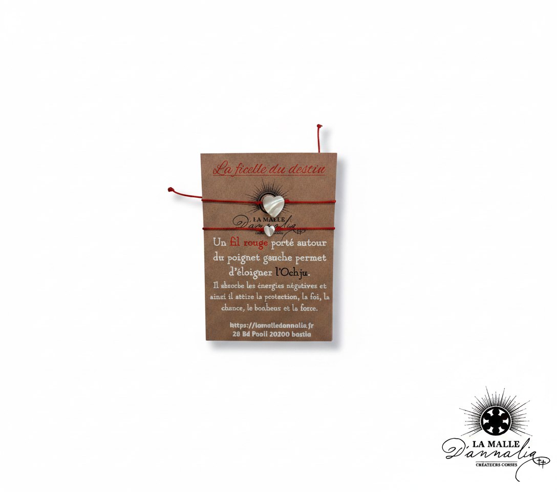 Bracelet fil rouge du destin avec cœur et carte message protection lamalledannalia