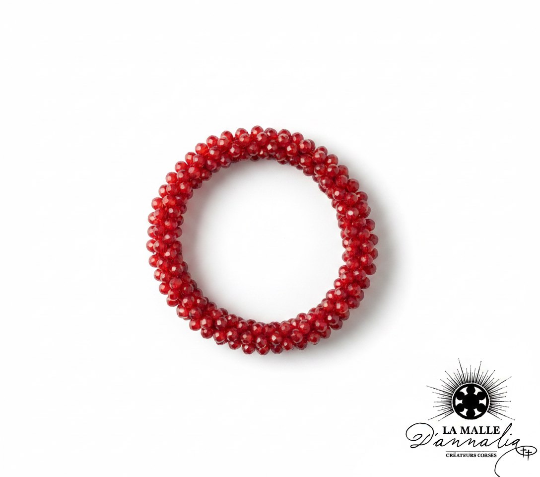 Bracelet élastique en perles rouges facettées lamalledannalia