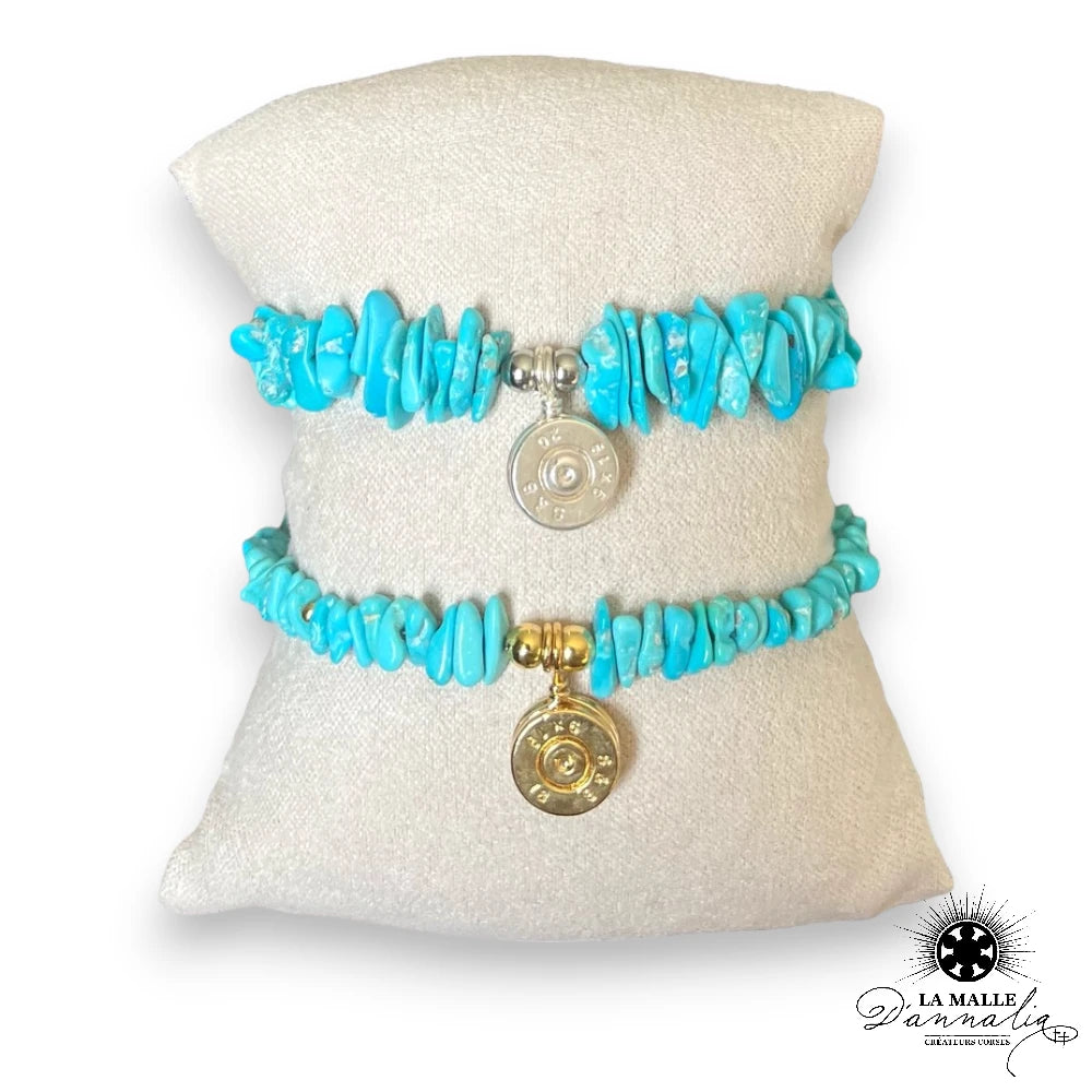 Bracelet turquoise douille dorée à l'or fin une exclusivité Création Corse