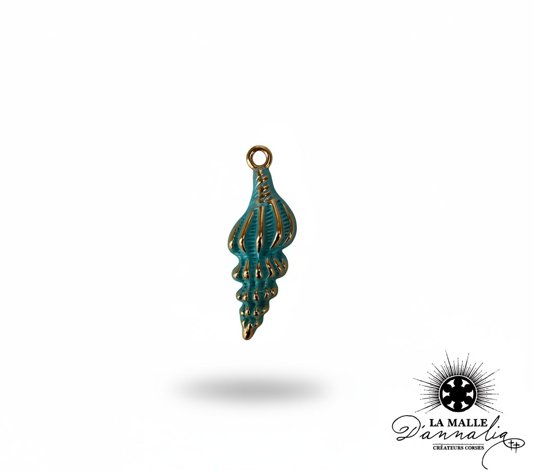 Pendentif breloque coquillage spirale turquoise et doré lamalledannalia
