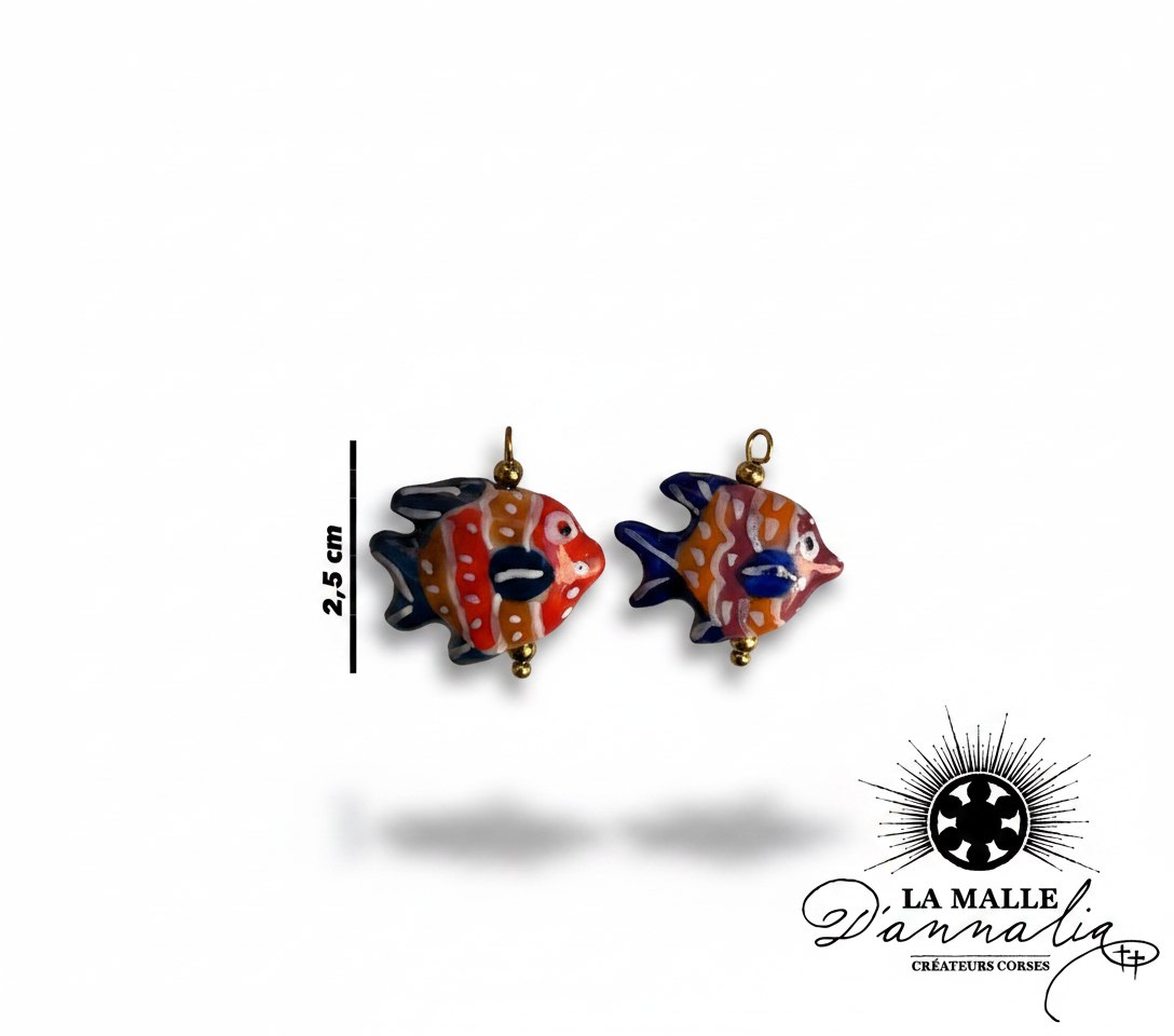 charms poisson bleu rouge orange dorée acier inoxydable, bijou personnalisé 2,5 cm lamalledannalia