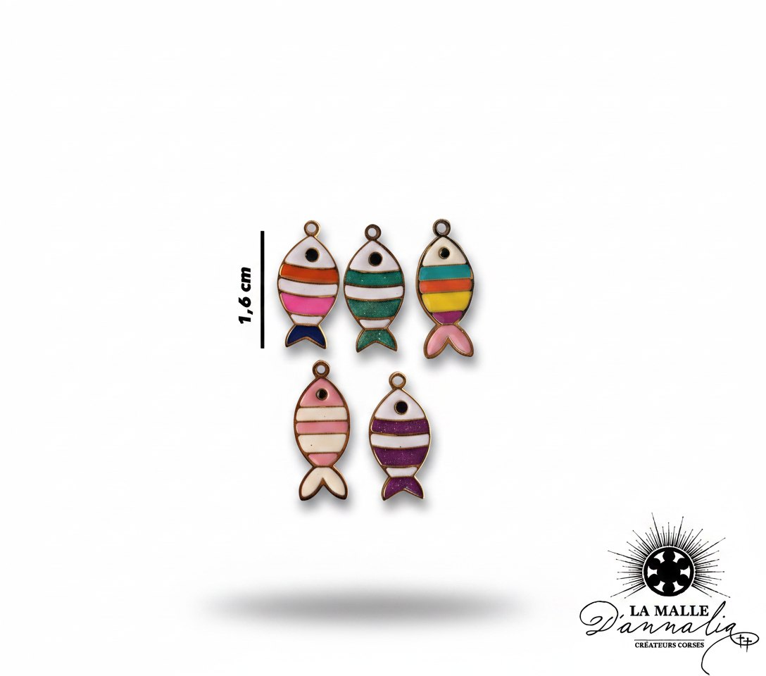 charms poissons émaillées colorées et rayées 1,6 cm lamalledannalia