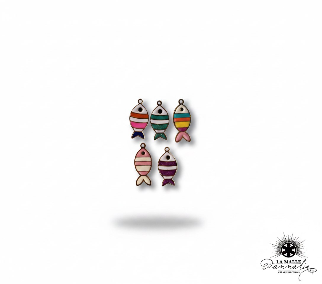 pendentif poissons émaillées colorées, brillant et rayées lamalledannalia