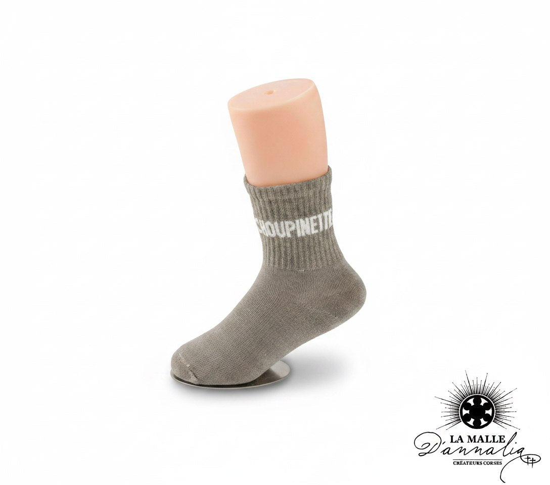 Chaussette enfant paillète grise message CHOUPINETTE lamalledannalia