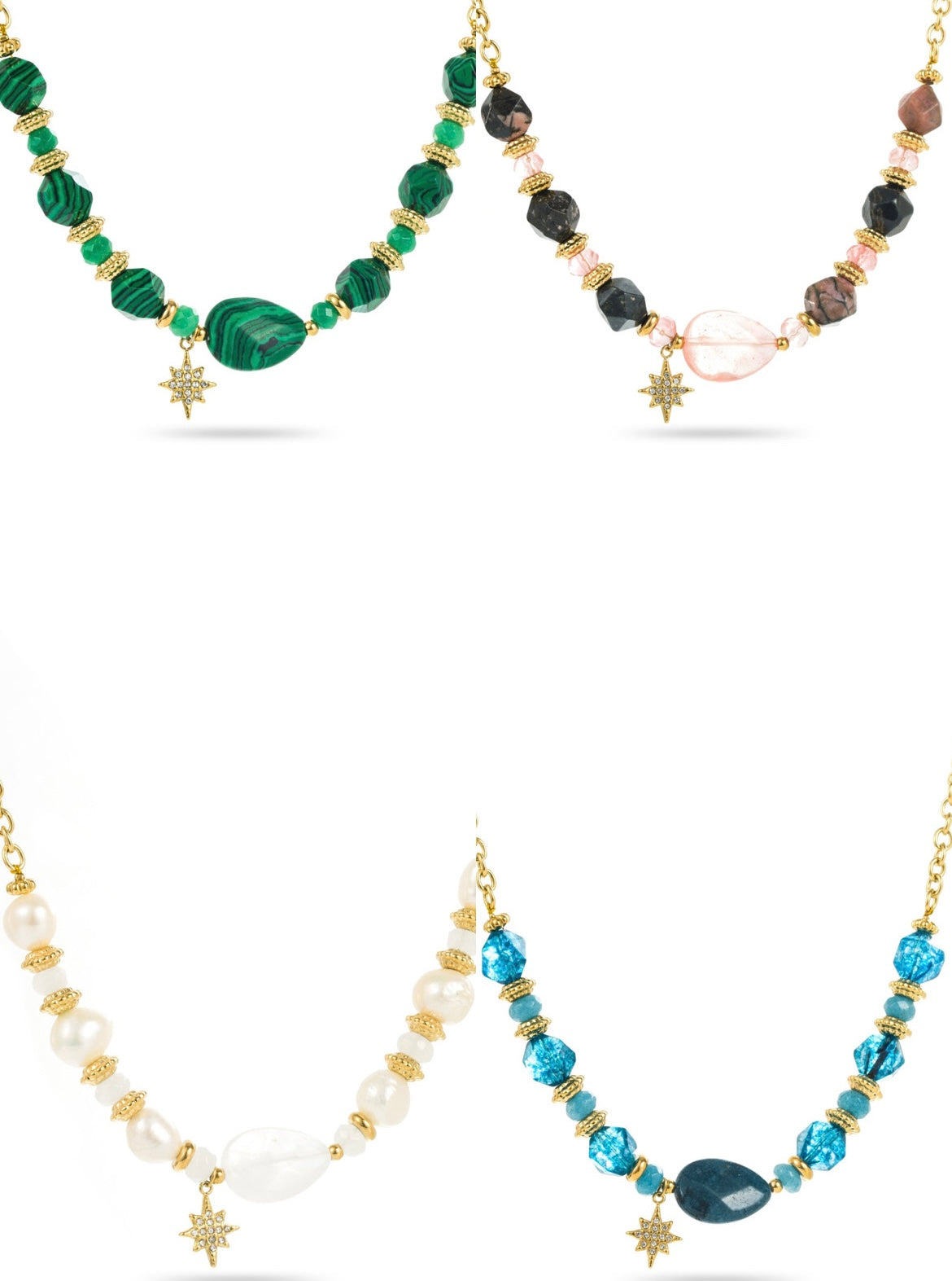 Collier Asymétrique Étoile pierres naturelles acier inoxydable