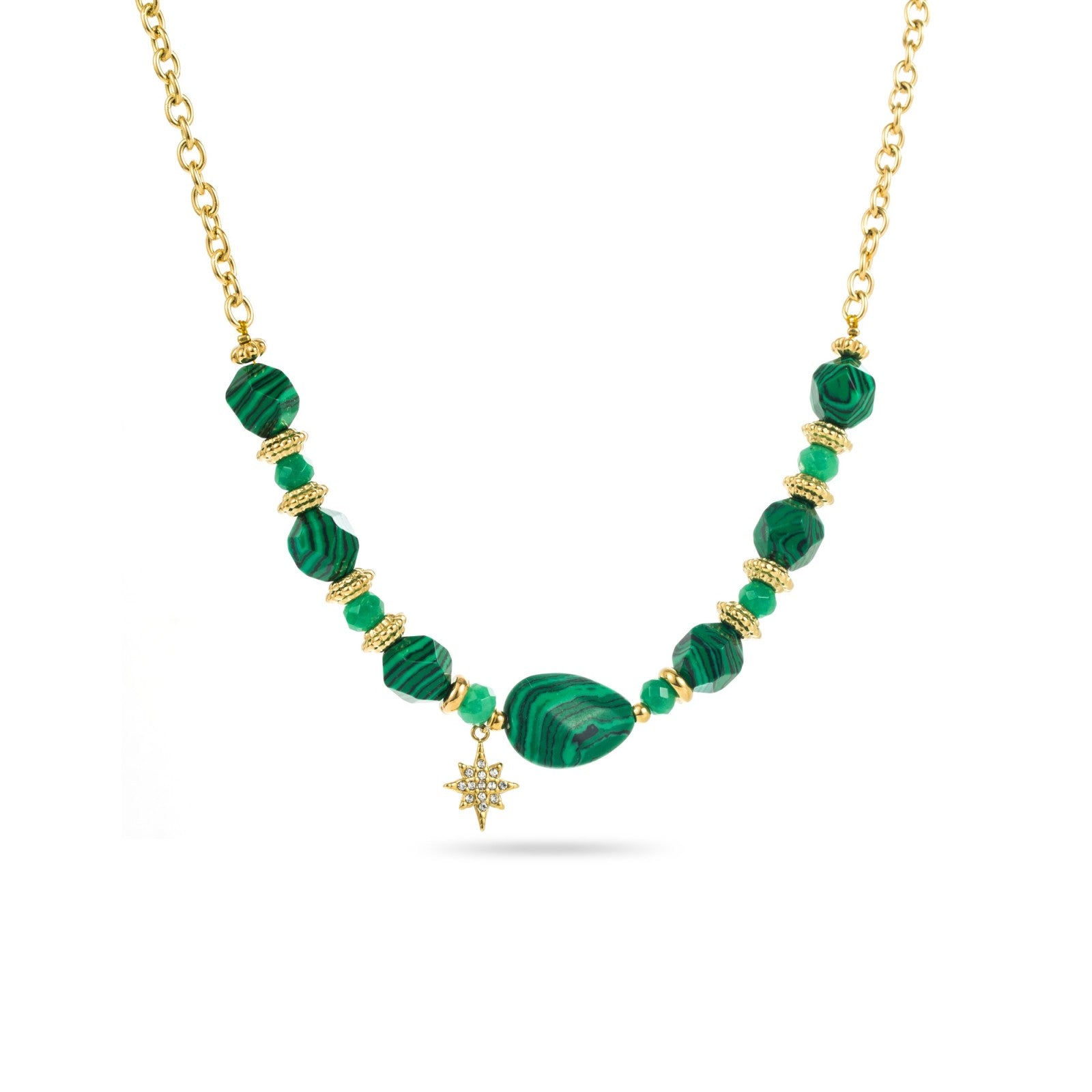 Collier Asymétrique Étoile pierres naturelles acier inoxydable