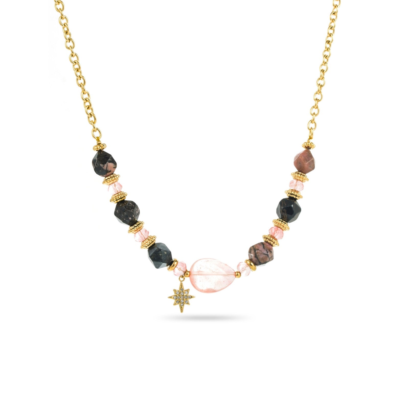 Collier Asymétrique Étoile pierres naturelles acier inoxydable