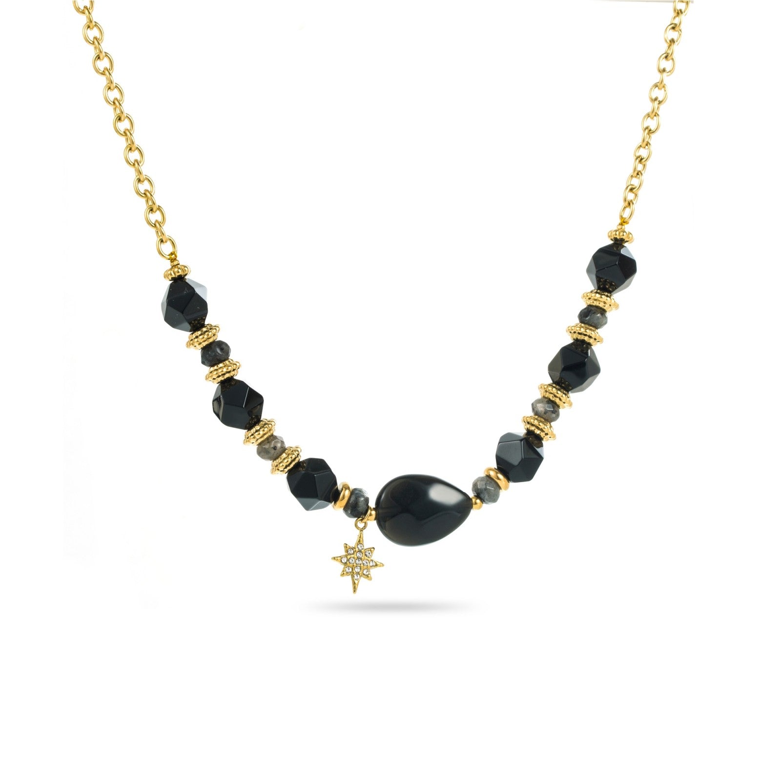 Collier Asymétrique Étoile pierres naturelles acier inoxydable