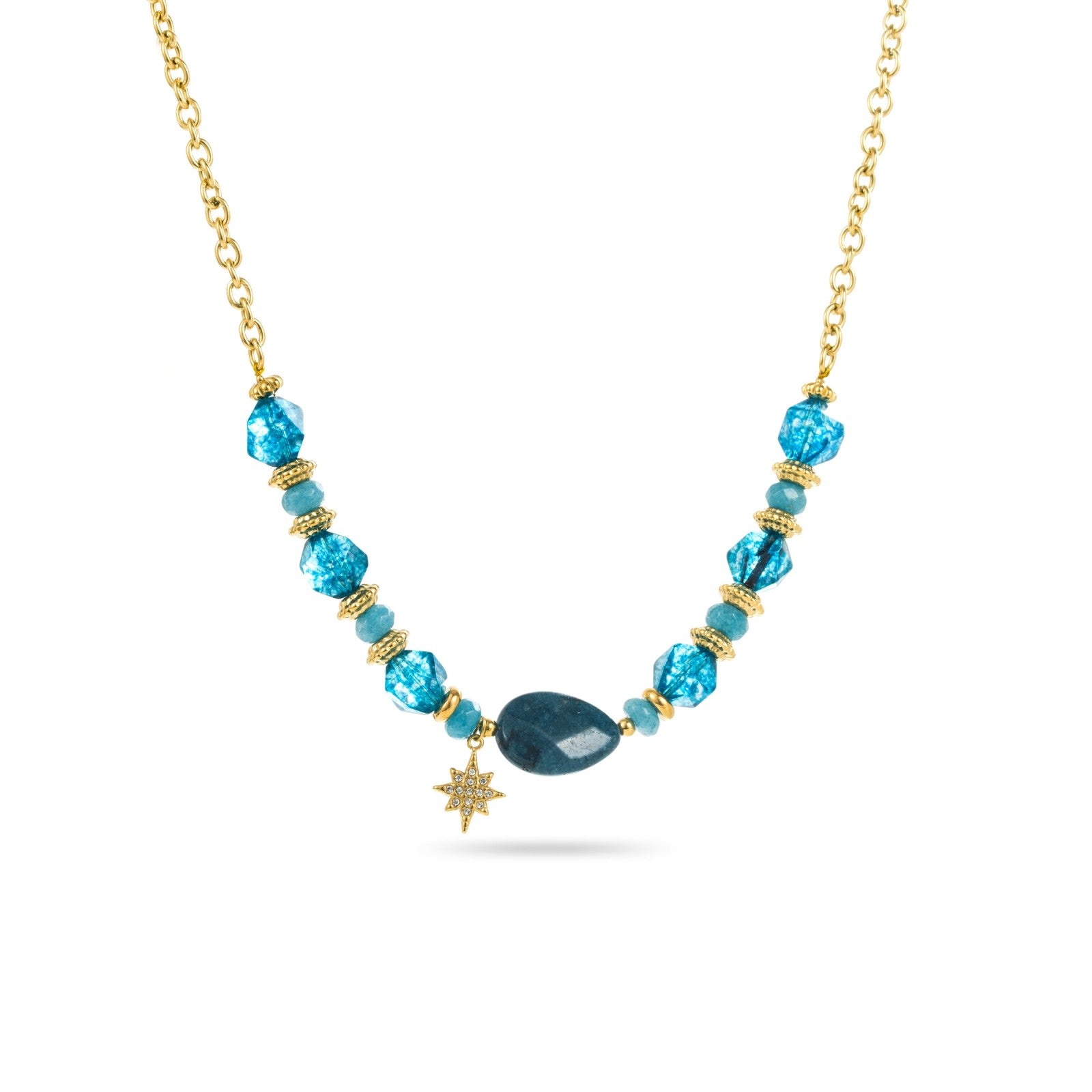 Collier Asymétrique Étoile pierres naturelles acier inoxydable