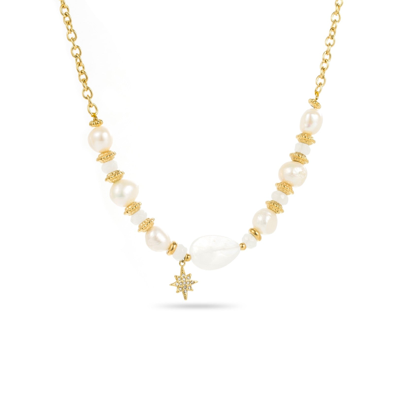 Collier Asymétrique Étoile pierres naturelles acier inoxydable