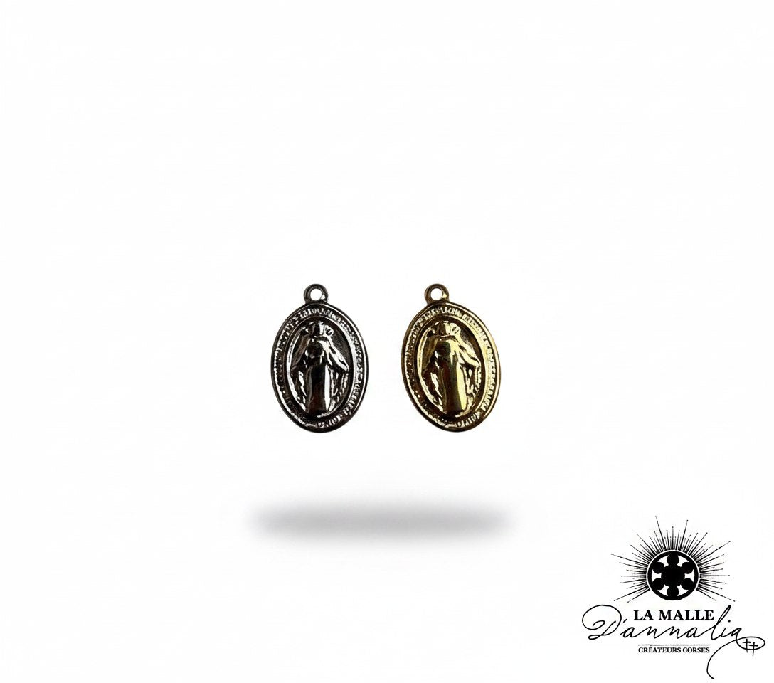 breloque médaille Vierge Miraculeuse bicolore argentée dorée 1,2cm charm foi La Malle d'Annalia
