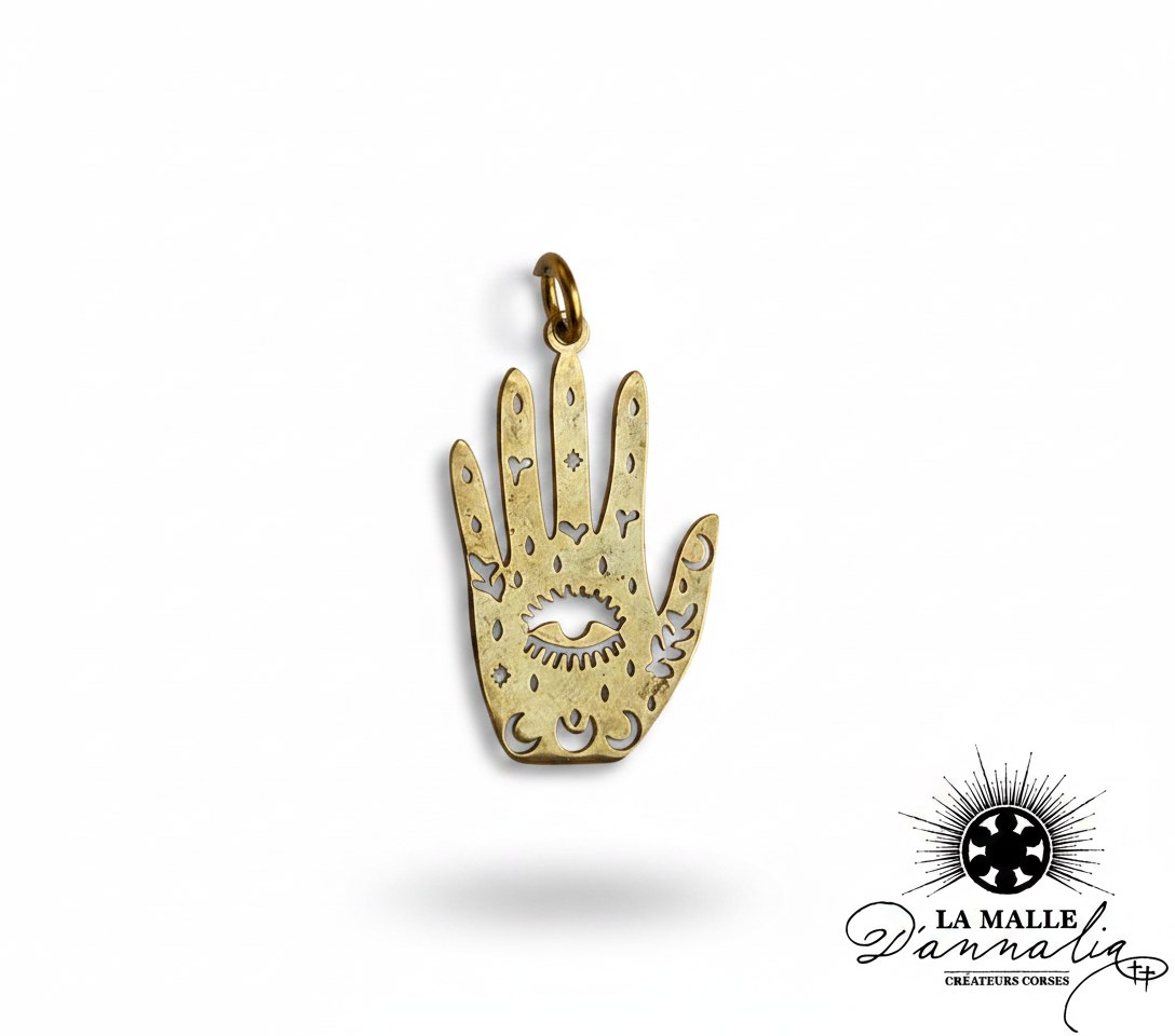 Pendentif main de Fatma avec œil et motifs ajourés lamalledannalia