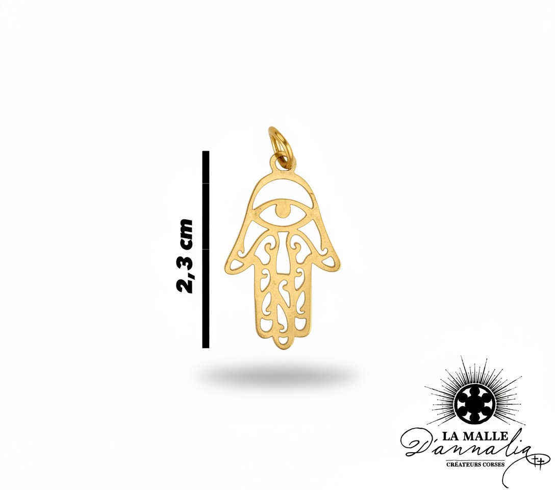 Pendentif main de Fatma en or avec motif œil filigrané lamalledannalia