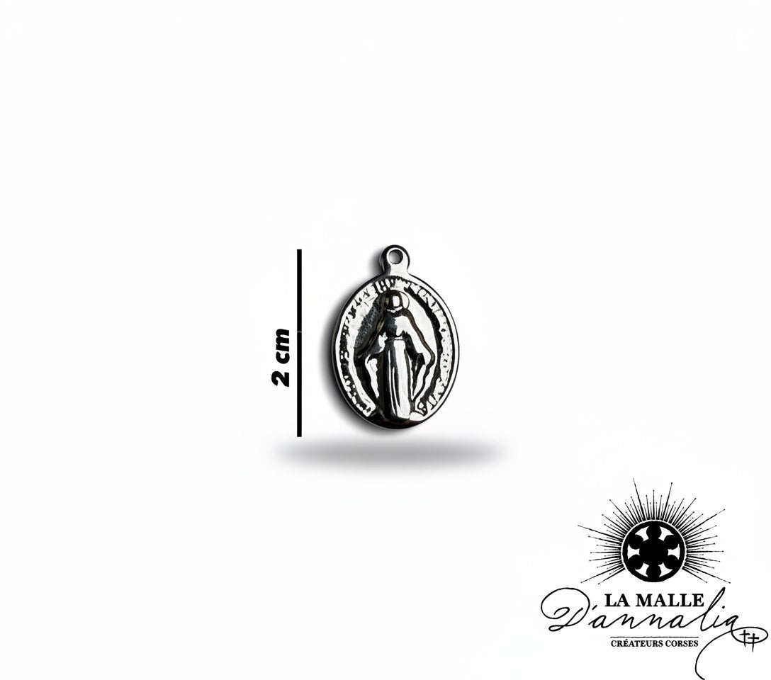 charm ovale argenté 2cm médaille miraculeuse Sainte Marie bijou religieux La Malle d'Annalia