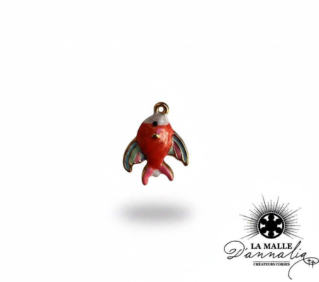 Charm pendentif poisson émaillé rouge et bleu avec bélière dorée lamalledannalia