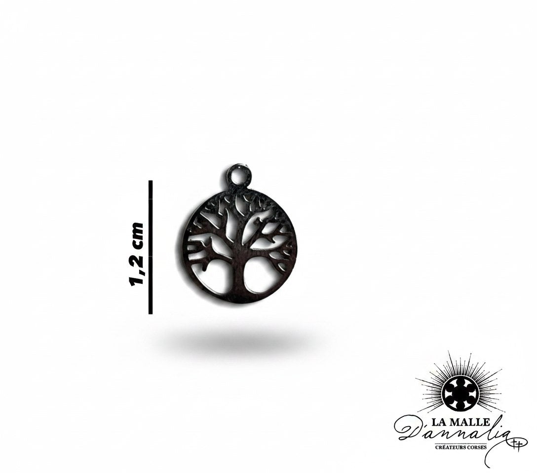 charm rond arbre de vie métal noir ajouré bijou personnalisé talisman La Malle d'Annalia