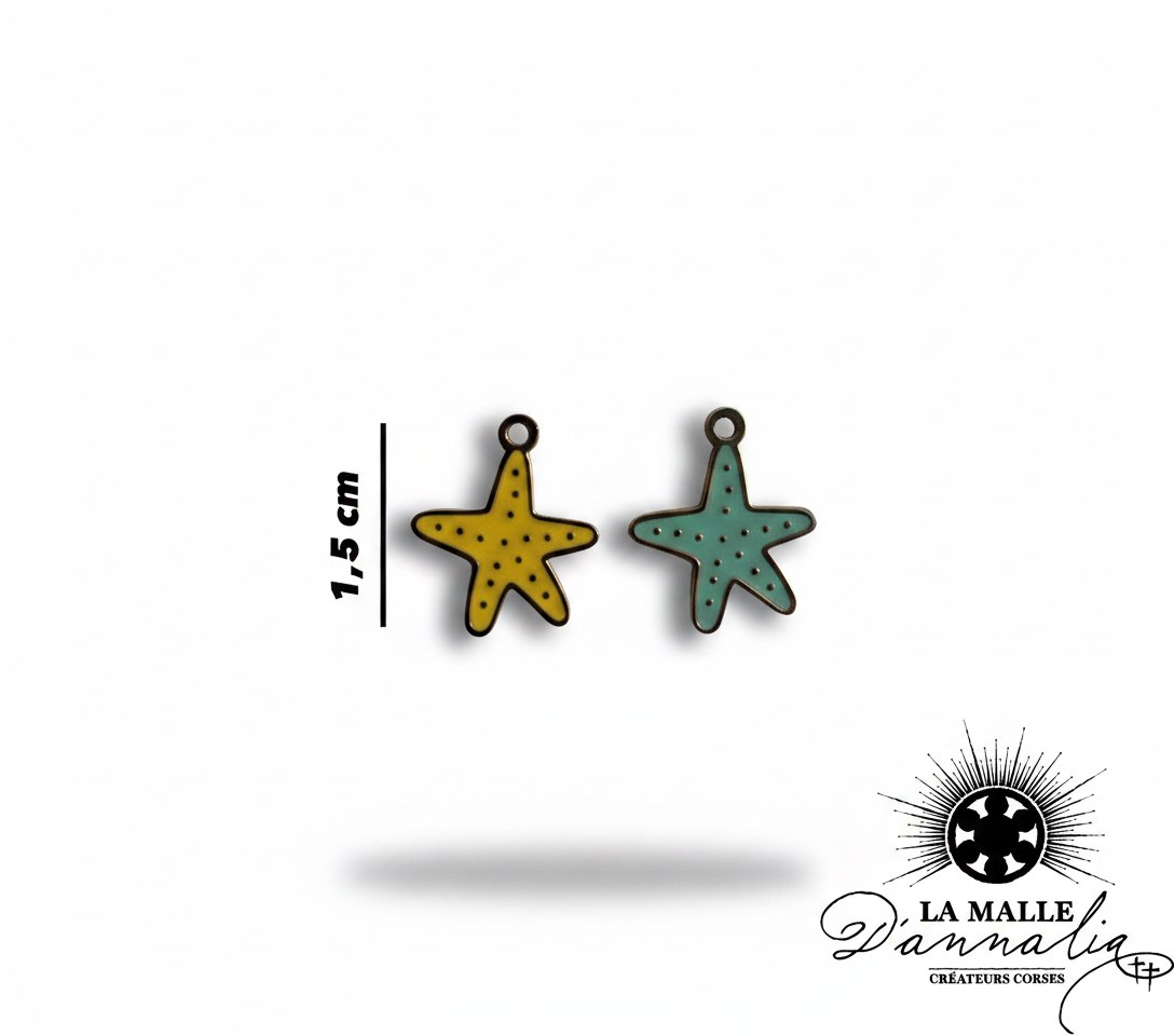 Breloques étoiles de mer jaune et verte à points, taille 1,5 cm pour bijoux lamalledannalia