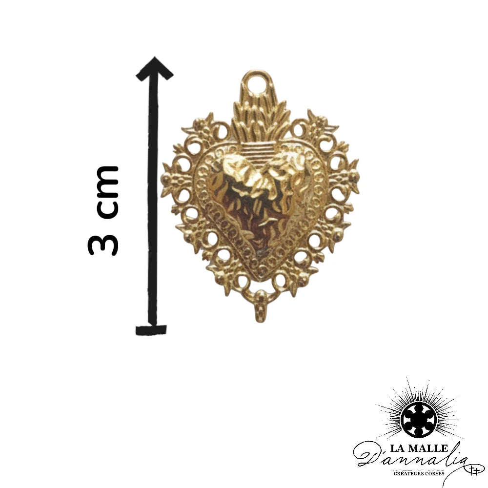 Breloque Ex Voto Cœur Doré — Charm Dévotionnel 3 cm
