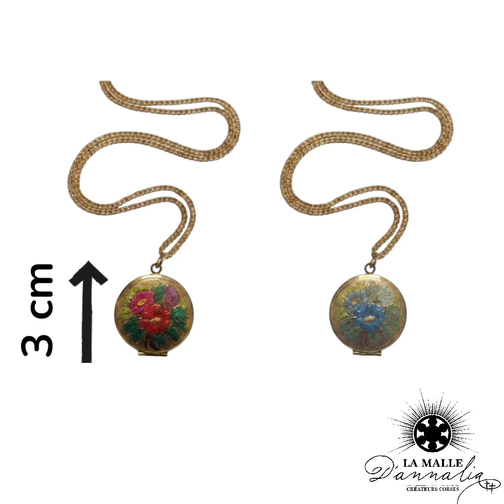 Médaillon Porte-Photo Fleuri Artisanal — Pendentif 3 cm