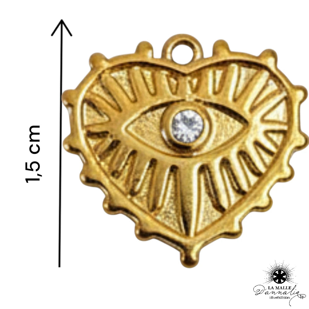 Breloque Cœur Œil Doré Strass — Charm Glamour Talisman 1,5 cm