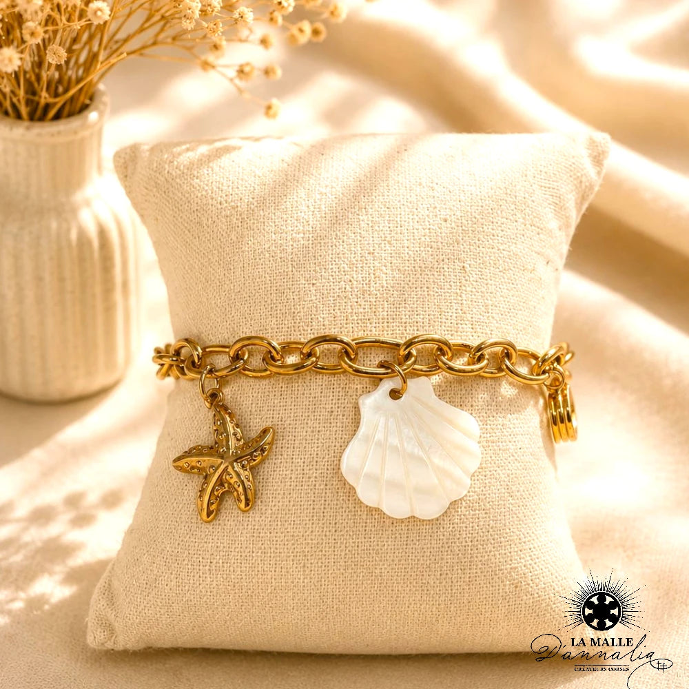 Bracelet Douille Blanc Breloque Marine — Bijou Mer Fait Main Corse
