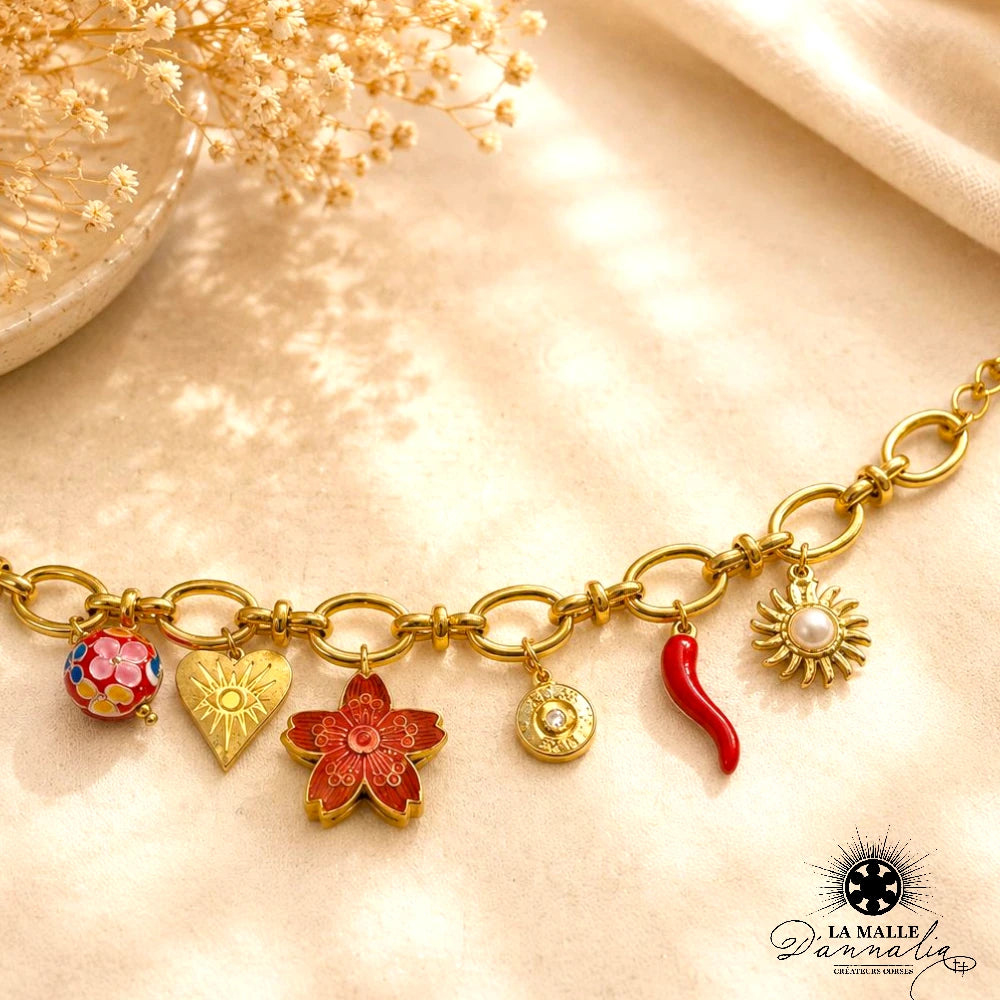 Bracelet Douille Rose Ex Voto — Bijou Symbolique Fait Main Corse
