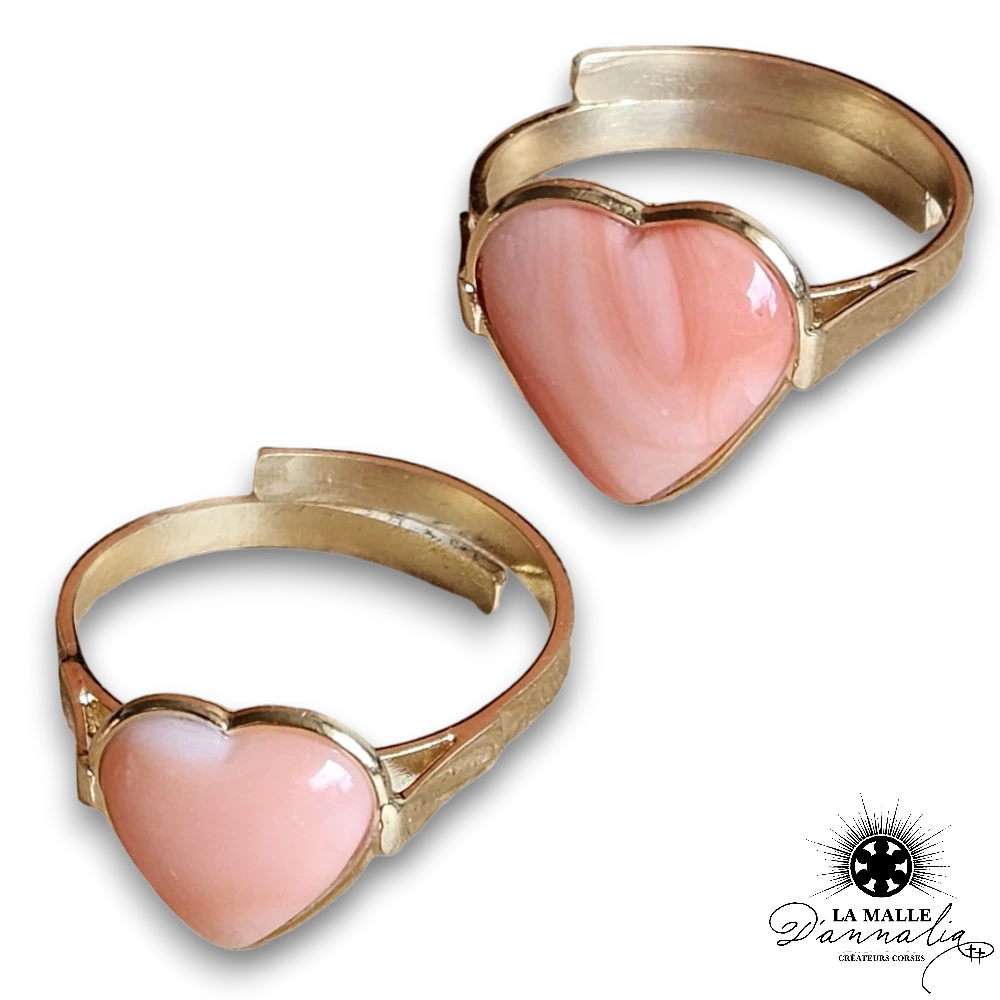 bague corail rose coeur lamalledannalia