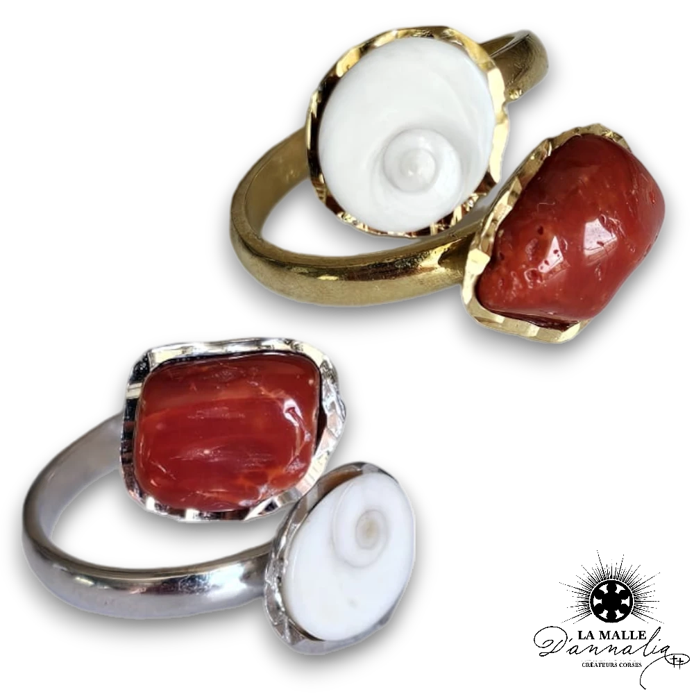 bague oeil de sainte lucie corail rouge lamalledannalia