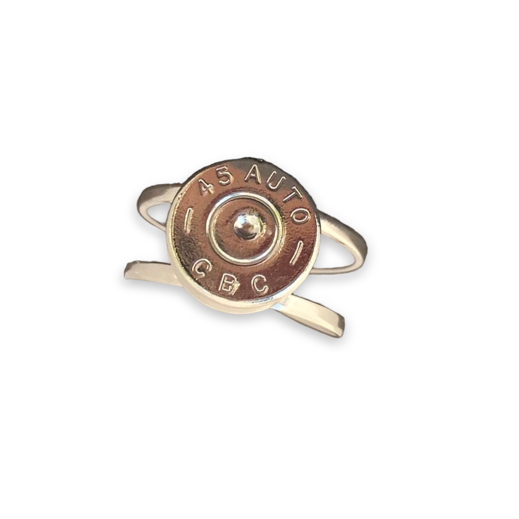 Bague douile de revolver recyclée double anneaux plaqué argent