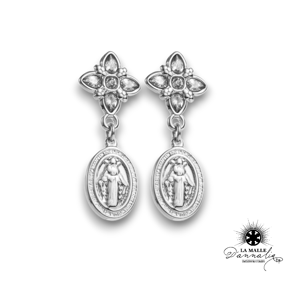 bijou 2024 boucle argente strass blanc vierge strass acier inoxydable lamalledannalia