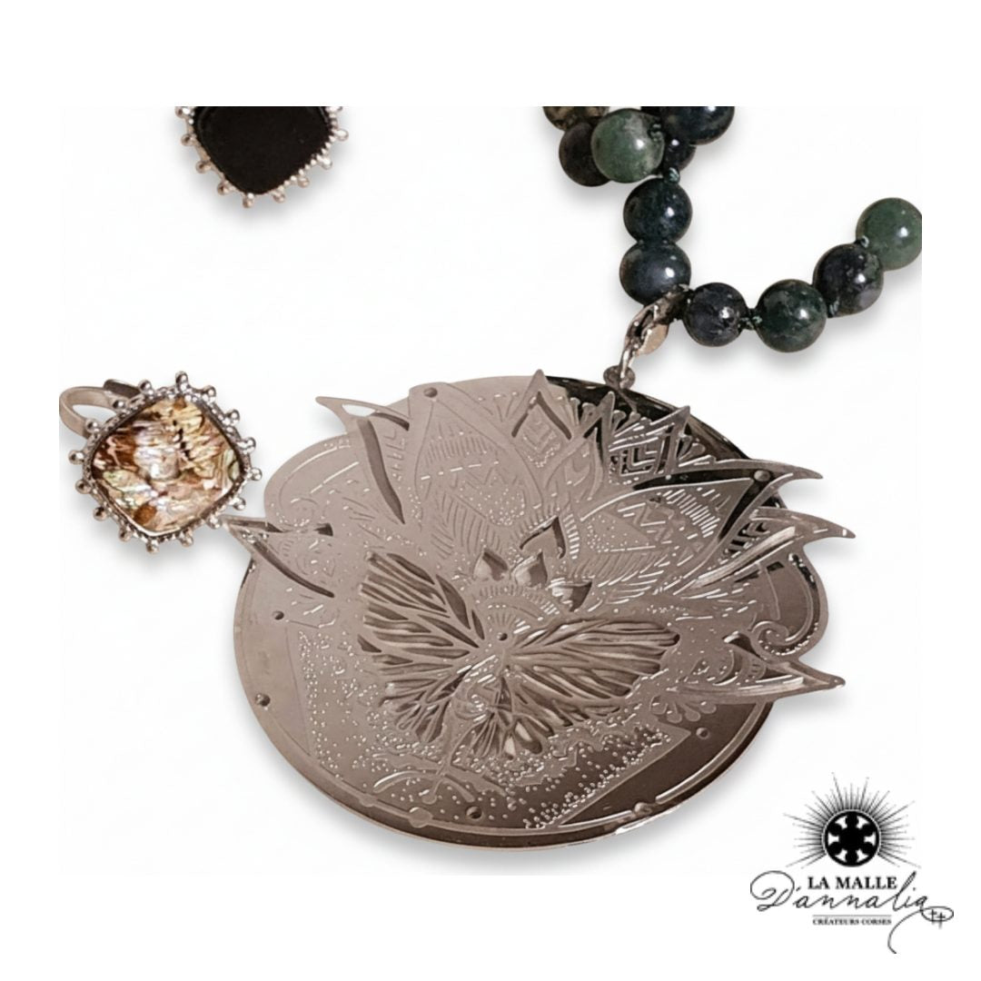 Collier Sautoir Agate Mousse & Papillon — Bijou Naturel Unique Bastia