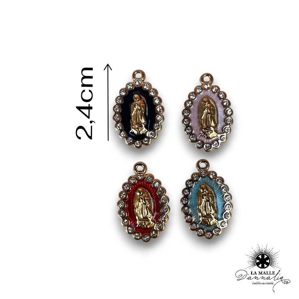 Breloque Ovale Marie Émaillée Auréole de Cristaux