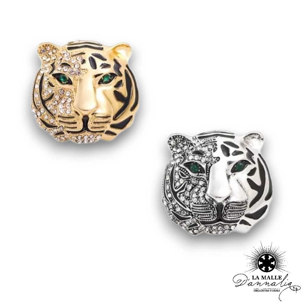 bijou broche tigre dore strass lamalledannalia