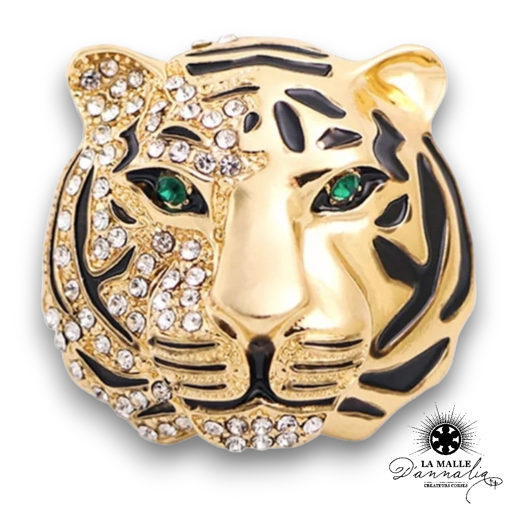 bijou broche tigre dore strass lamalledannalia