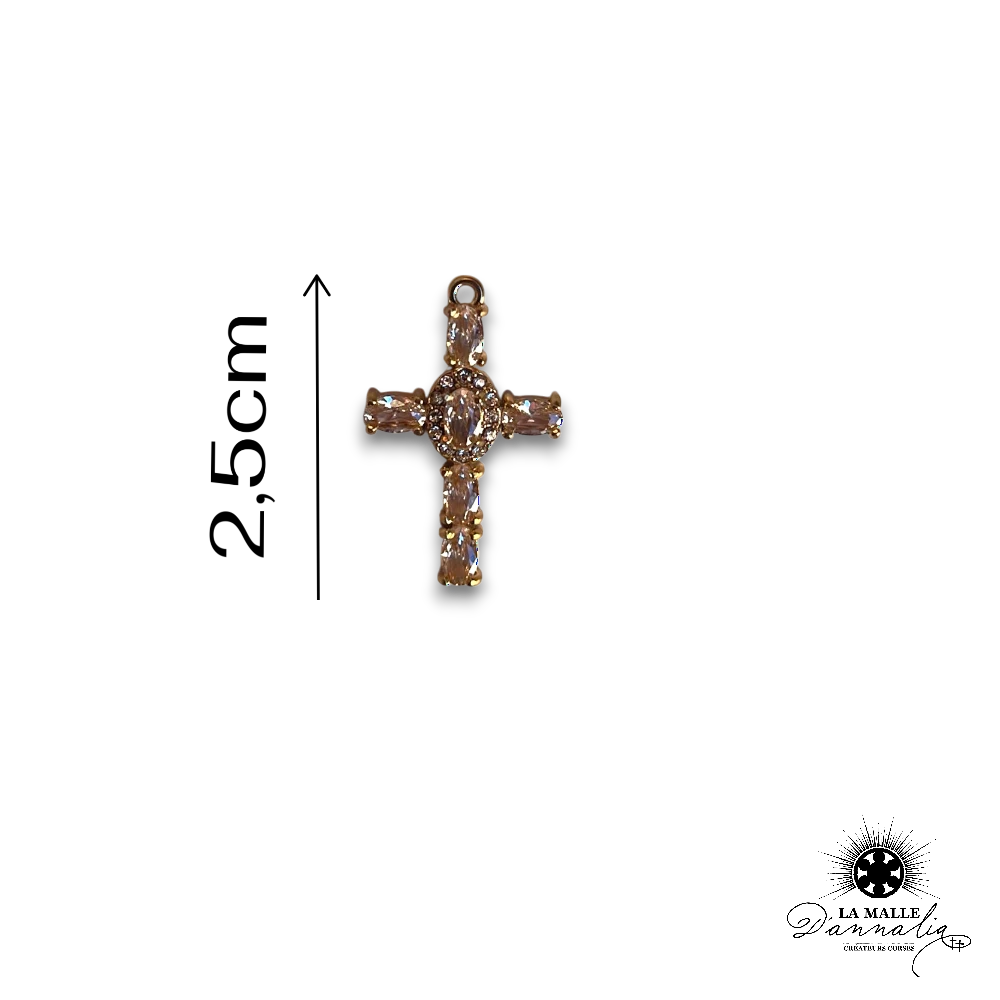 charm croix cristaux dorés acier inoxydable bijou personnalisé foi La Malle d'Annalia Bastia