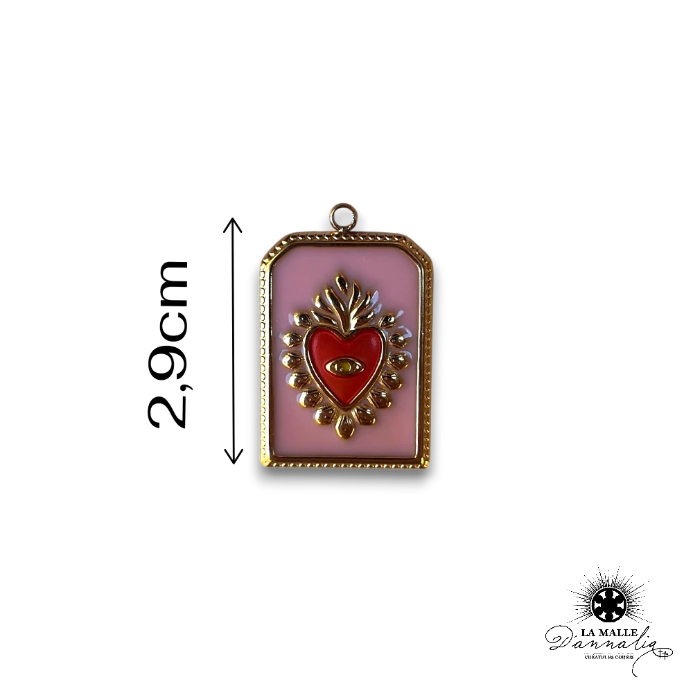 charm rectangulaire ex-voto cœur et œil protection chance acier inoxydable La Malle d'Annalia Bastia