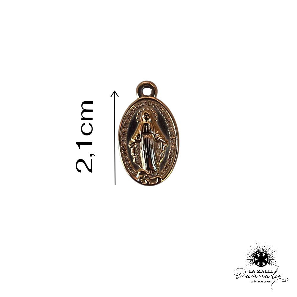 charm médaille Vierge Marie gravée or antique acier inoxydable bijou La Malle d'Annalia