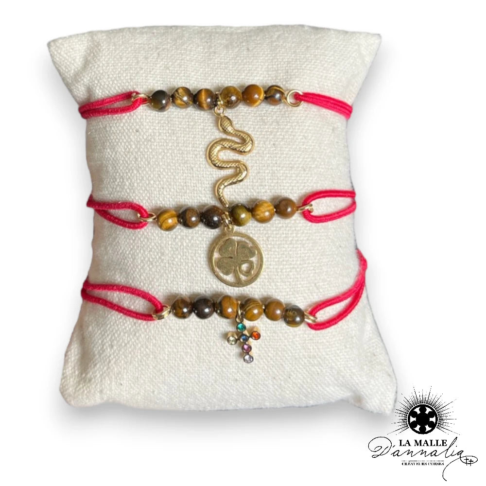 Bracelet Fil Rouge pierre oeil du tigre pendentif protection corse
