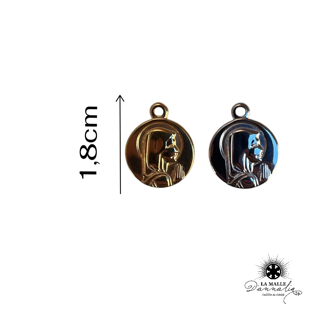 charm médaille Vierge profil bicolore or argent acier inoxydable bijou La Malle d'Annalia Bastia